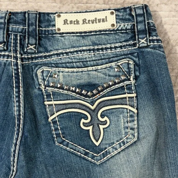 Rock Revival Women's Jeans Liberty EB6 Bootcut Embellished Denim Metal Studs 31